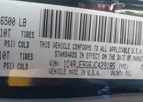 2018 Jeep Grand Cherokee Limited 4X2 z USA, uszkodzony, nr VIN 1C4RJEBG6JC429185